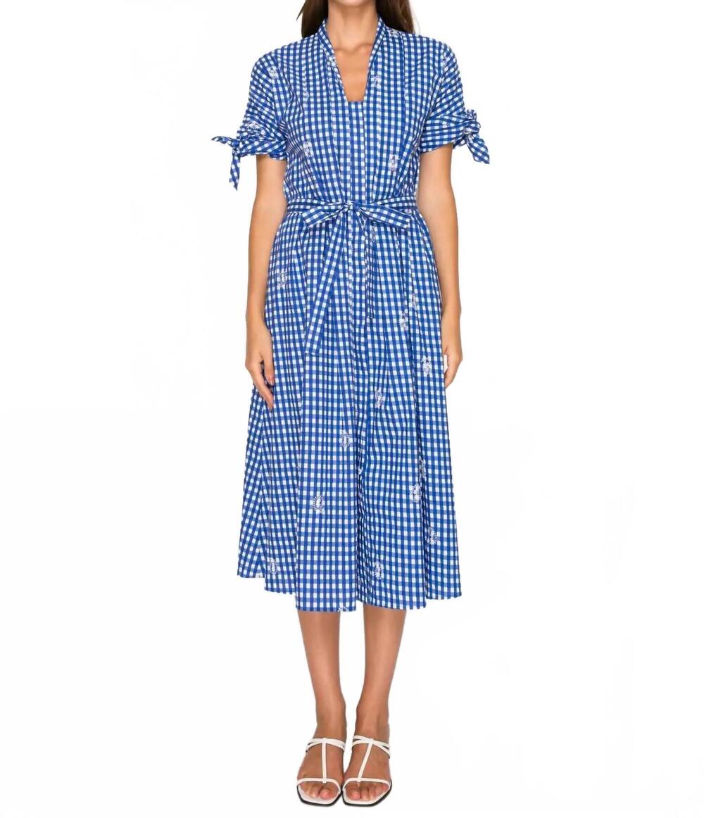 NEW MEET ME IN SANTORINI azure lace shirt midi dress in royal blue